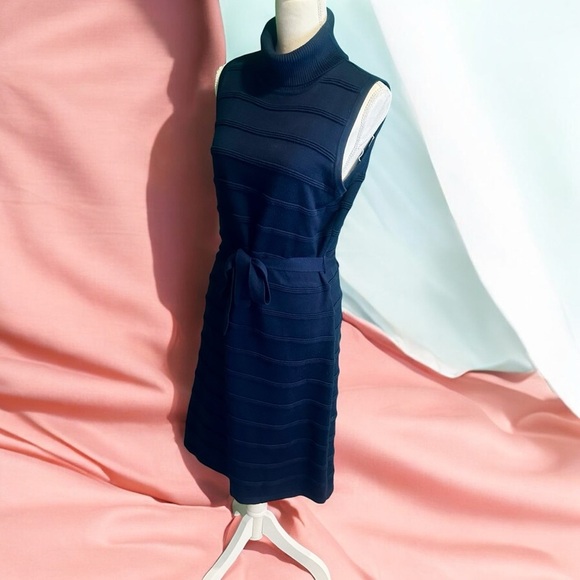 Calvin Klein Sleeveless Ribbed Turtleneck Sweater Dress with Belt in “Ink” Sz M - Picture 4 of 12